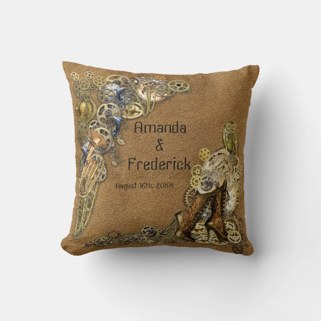 Gold  & Brass Steampunk Sculptures on suede Throw Pillow (Front)