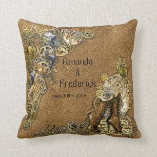 Gold  & Brass Steampunk Sculptures on suede Throw Pillow