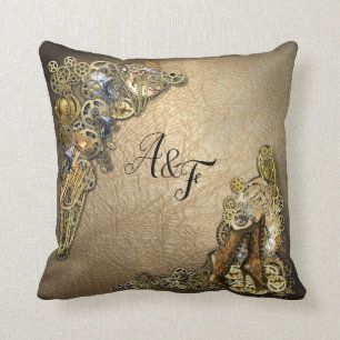 Gold & Brass Steampunk sculptures Wedding Gift Throw Pillow