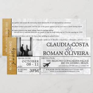 Gold Brésil Mariage Boarding Pass Invitation