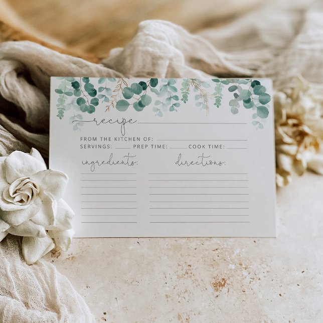 Gold bridal shower Eucalyptus recipe card (Creator Uploaded)