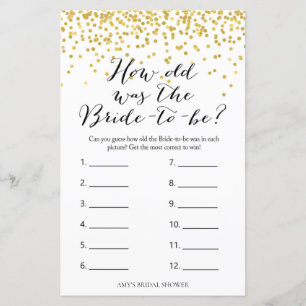 Gold Bridal Shower Game - How old was Bride