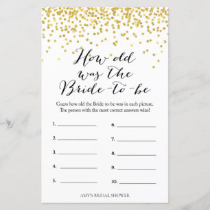Gold Bridal Shower Game - How Old Was Bride