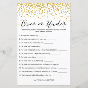 Gold Bridal Shower Game - Over or Under