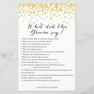 Gold Bridal Shower Game - What did Groom say