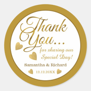 Gold Bride And Groom Wedding Thank You Favour Classic Round Sticker