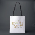 Gold Bride's Squad Personalized Bridal Party Totes<br><div class="desc">Custom bridal party tote bags with "Bride's Squad" graphic in a stylish brush script. Personalize it with your wedding date,  wedding hashtag,  names or other custom text. Trendy arrow print on reverse side. Perfect gift for bride,  bridesmaids and wedding party!</div>