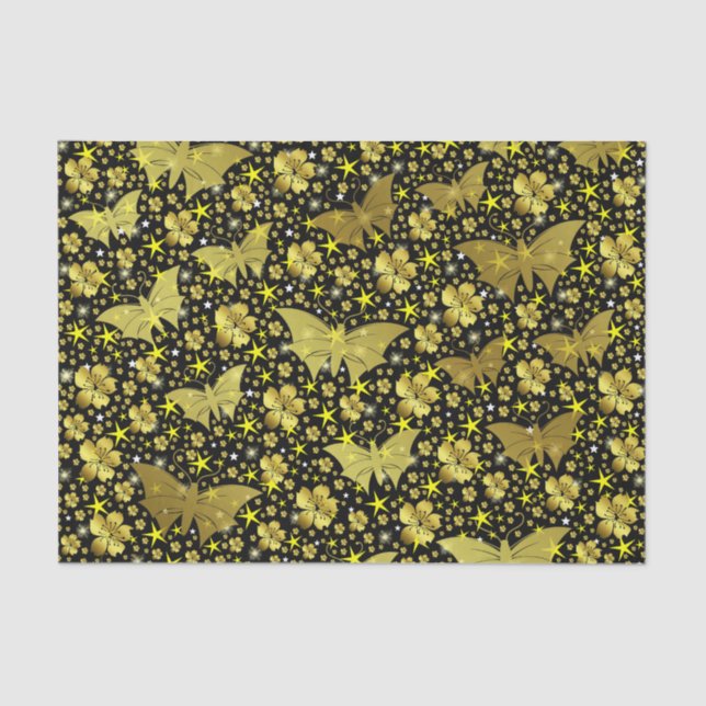 gold,bright, shiny, butterflies, exclusive tissue paper (Front)