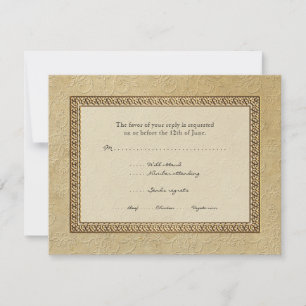 Gold Brocade Damask Floral Formal Elegant RSVP Card