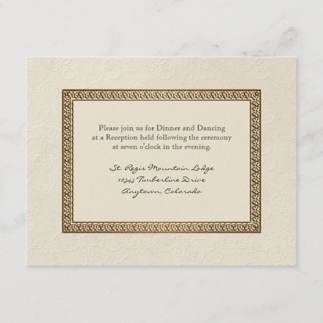 Gold Brocade Damask Floral Formal Reception Invite (Front)