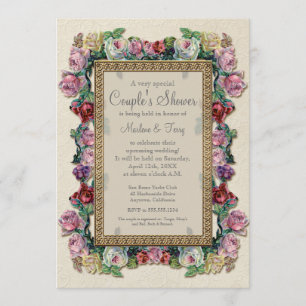 Gold Brocade Floral Formal Elegant Bridal Shower Invitation