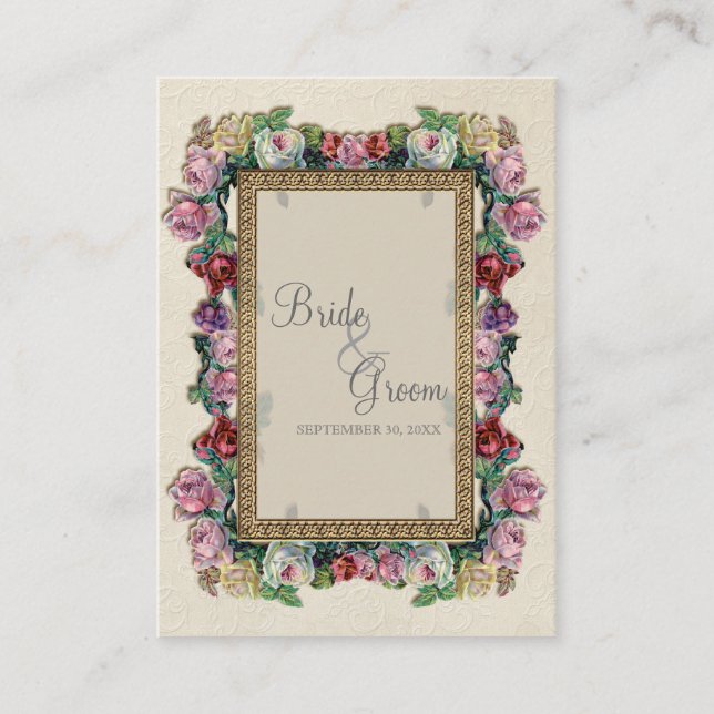 Gold Brocade Floral Formal Elegant Seating Cards (Front)