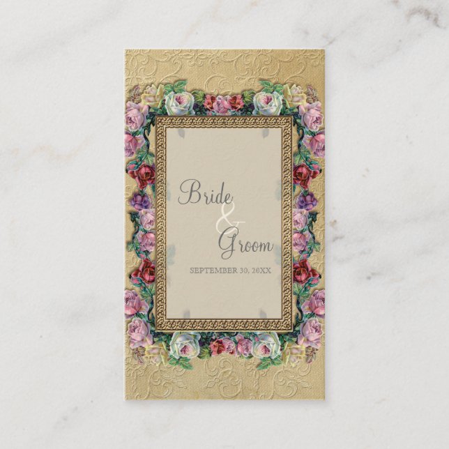 Gold Brocade Floral Formal Elegant Seating Cards (Front)