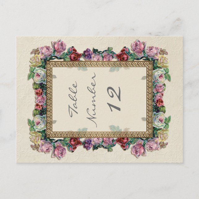 Gold Brocade Floral Formal Elegant Table Numbers Postcard (Front)