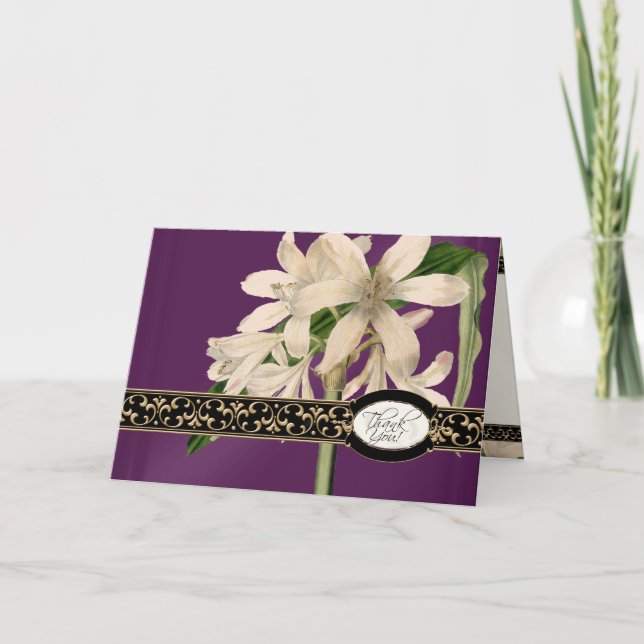 Gold Brocade Floral Formal Elegant Thank You Notes (Front)