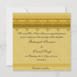 Gold brocade hindu wedding invitation