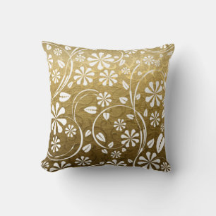 Gold brocade, white floral pattern throw throw pillow