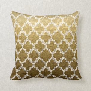 Gold brocade, white quatrefoil pattern throw throw pillow