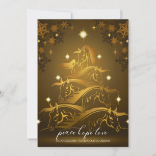 Gold Bronze Abstract Christmas Horses Holiday Card