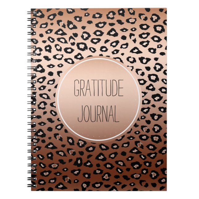 Gold Bronze Black Leopard Print Ombre Gratitude Notebook (Front)