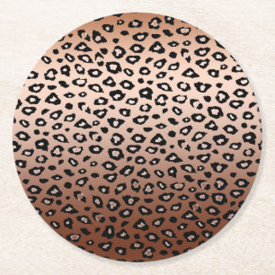 Gold Bronze Black Leopard Print Ombre Round Paper Coaster