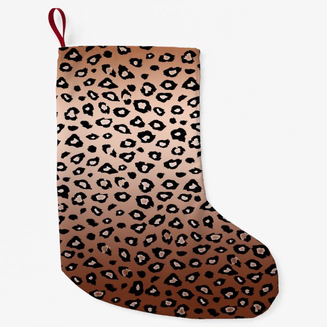 Gold Bronze Black Leopard Print Ombre Small Christmas Stocking (Front)
