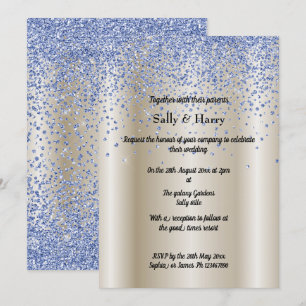 Gold Bronze Blue Diamonds Crystal Modern Wedding Invitation
