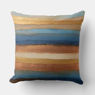 Gold Bronze copper and blue stripes Throw Pillow
