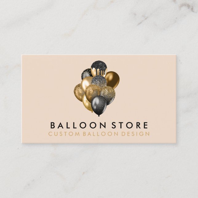 Gold & Bronze Glitter Party Balloon Decorations Business Card (Front)