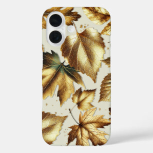 Gold Bronze Leaves Almond Beige Glam Fall iPhone 16 Case