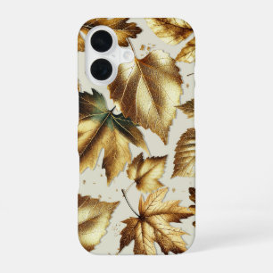 Gold Bronze Leaves Almond Beige Glam Fall iPhone 16 Case