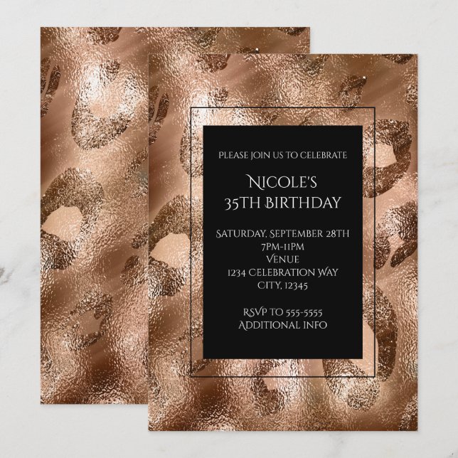 Gold Bronze Léopard Party Willy Chic Invitation (Devant / Derrière)