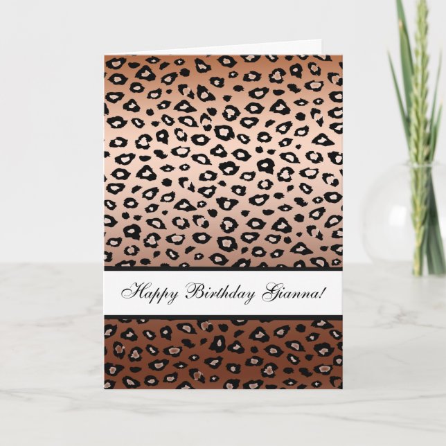 Gold Bronze Leopard Print Birthday Card (Front)