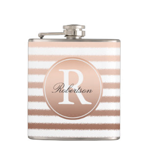 Gold Bronze Ombre Stripes Monogram Hip Flask
