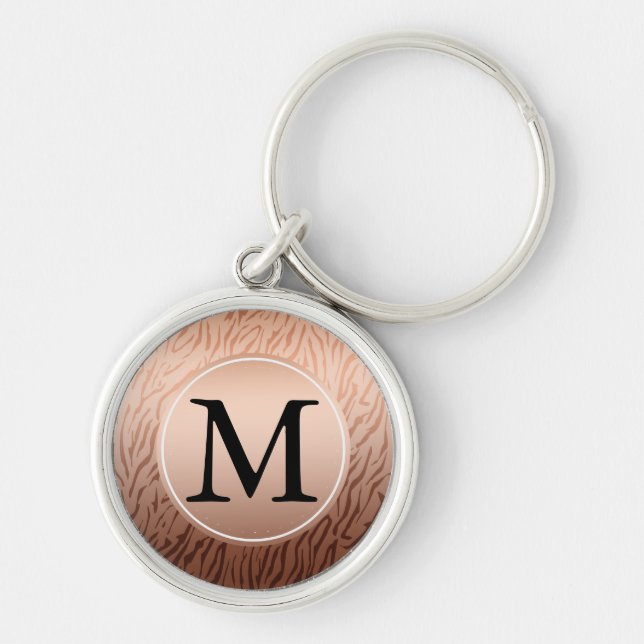 Gold Bronze Ombre Tiger Print monogram Keychain (Front)
