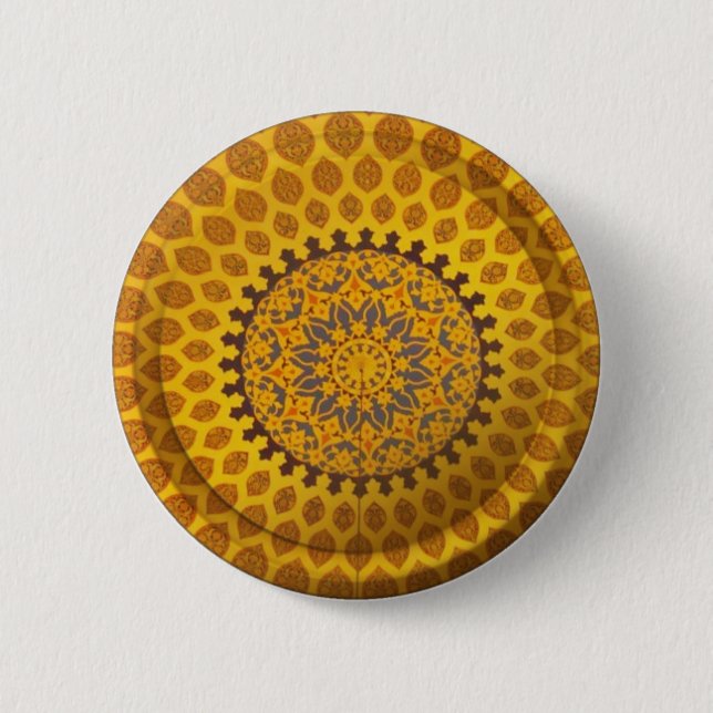 Gold Bronze Persian Motif 2 Inch Round Button (Front)