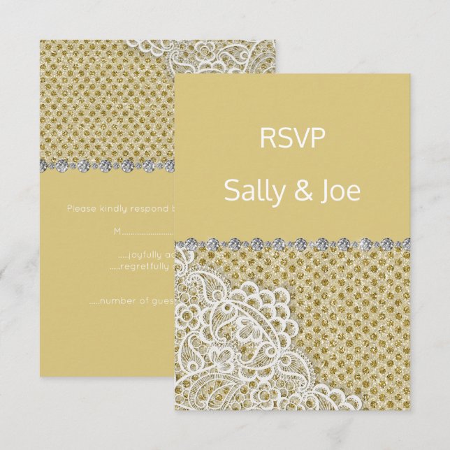 GOLD BRONZE Spot Lace Diamond Wedding response Invitation (Front/Back)
