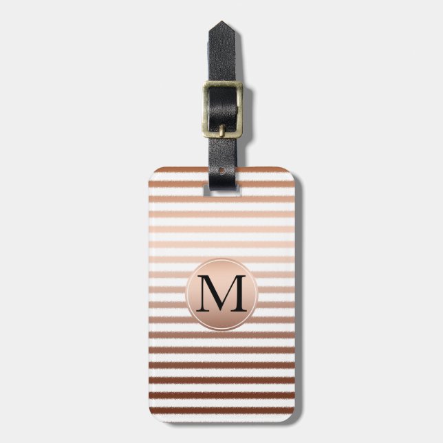 Gold Bronze Stripes Ombre Monogram Luggage Tag (Front Vertical)