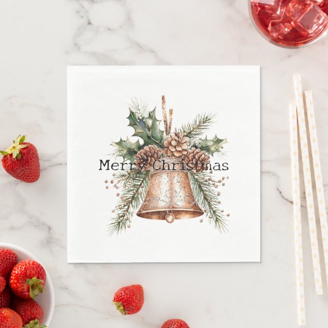 Gold Bronze White Christmas Bell Napkin (Insitu)