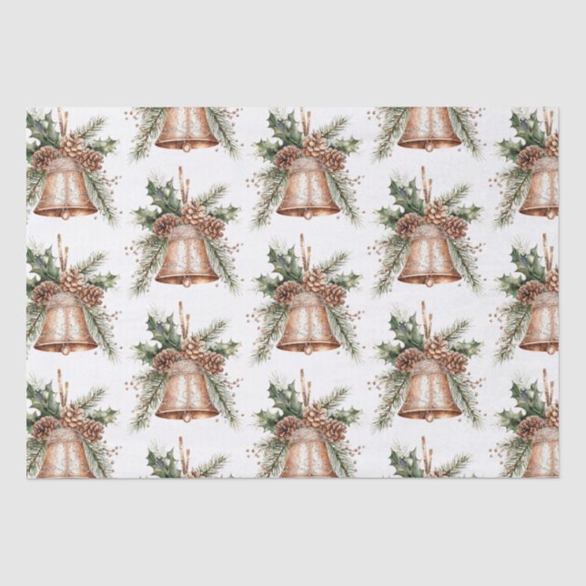 Gold Bronze White Christmas Bells Tissue Paper (Front)