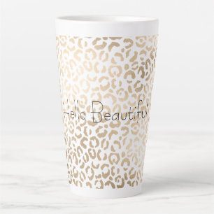 Gold Bronze White Glam Leopard Print    Latte Mug