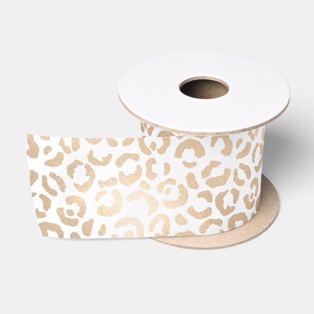 Gold Bronze White Glam Leopard Print  Satin Ribbon (Spool)