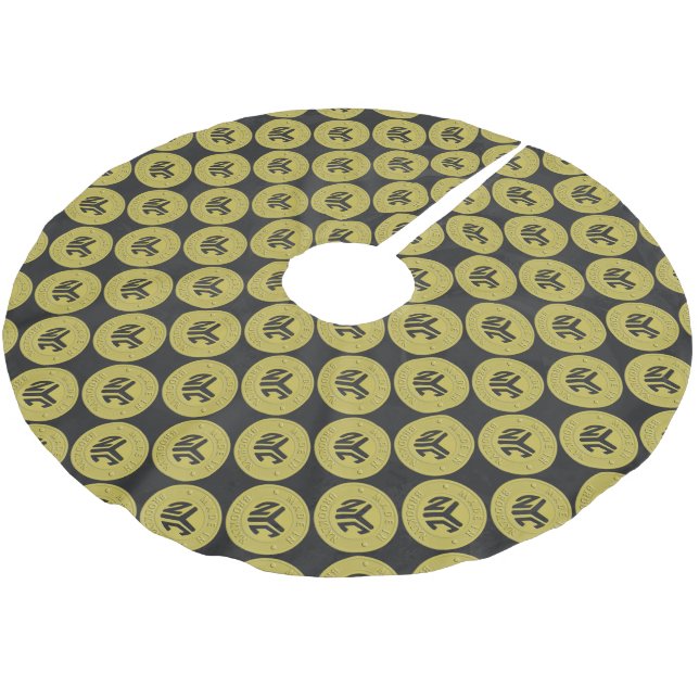 Gold Brooklyn Subway Token Pattern Brushed Polyester Tree Skirt (Angled)