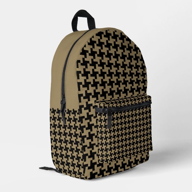 Gold Brown And Black Classic Nailhead Pattern Printed Backpack (Back Corner Left)