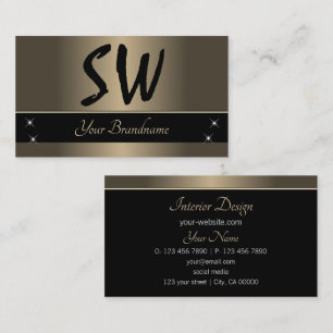 Gold Brown and Black with Monogram Professional Business Card
