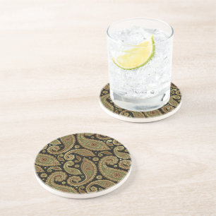 Gold Brown And Green Pastel Tones Vintage Paisley Coaster