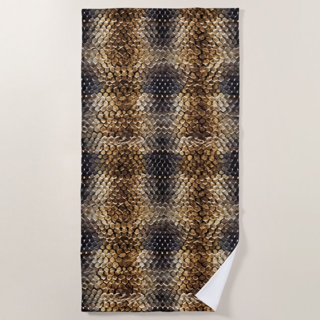 Gold Brown Black Ivory Snake Skin Beach Towel (Front)