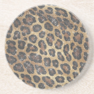 Gold Brown Black Leopard Animal Sparkle Coaster