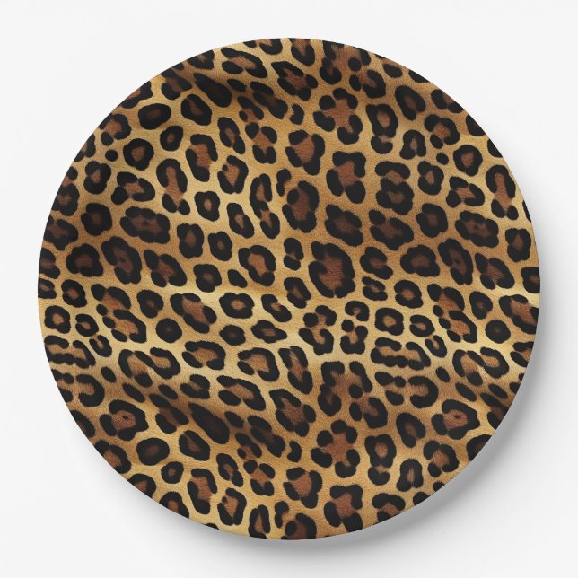 Gold Brown Black Leopard Print Paper Plate (Front)