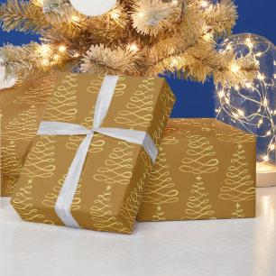GOLD BROWN CHRISTMAS TREE HAPPY HOLIDAY  WRAPPING PAPER